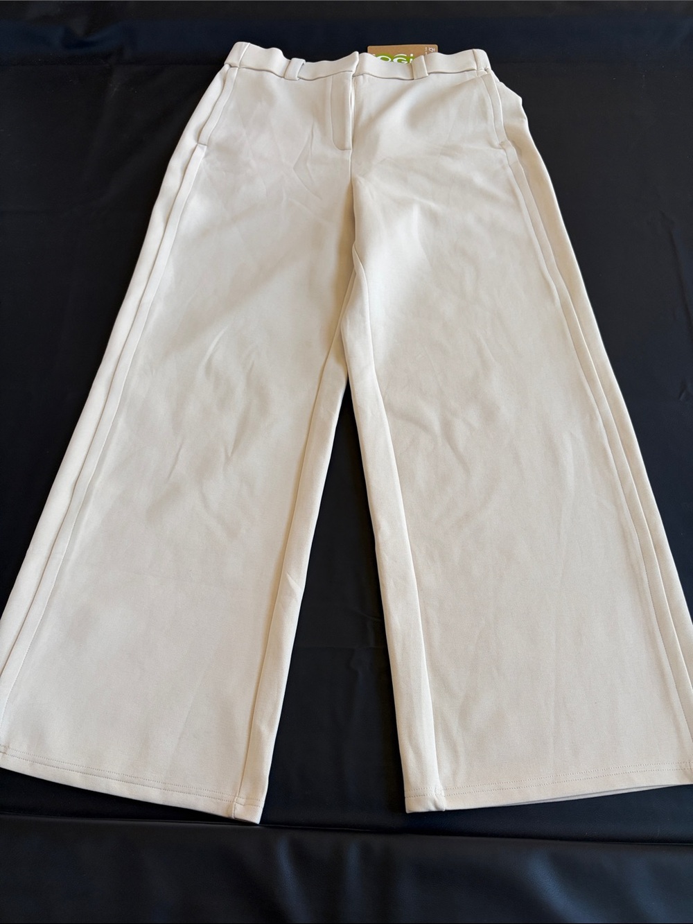 OGLmove Ivory Stretchy Mid Rise Fly-Front Wide Leg Trousers Size L NWT